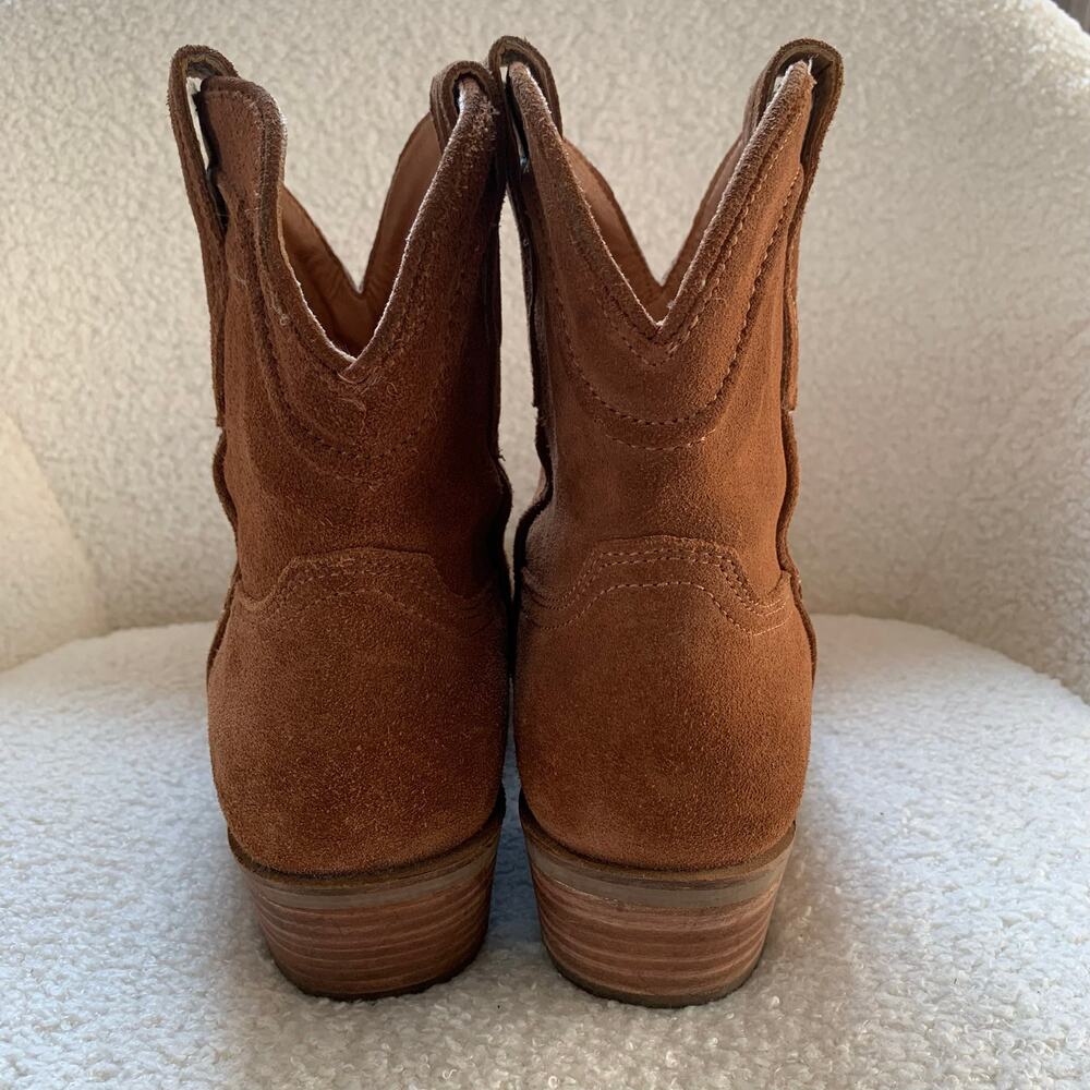 Dingo Tumbleweed Pull On Round Toe Cowboy Booties Ankle Boot Whiskey Brown Suede - Picture 3 of 11